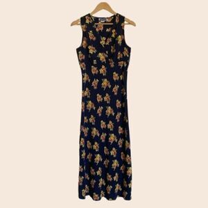 Vintage Navy Floral Midi Sundress Size 7